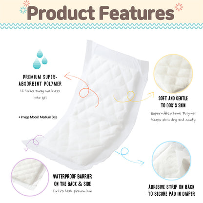100 Ct L/S/XS Pet Dog Diaper Liners Booster Pads Disposable Adhesive