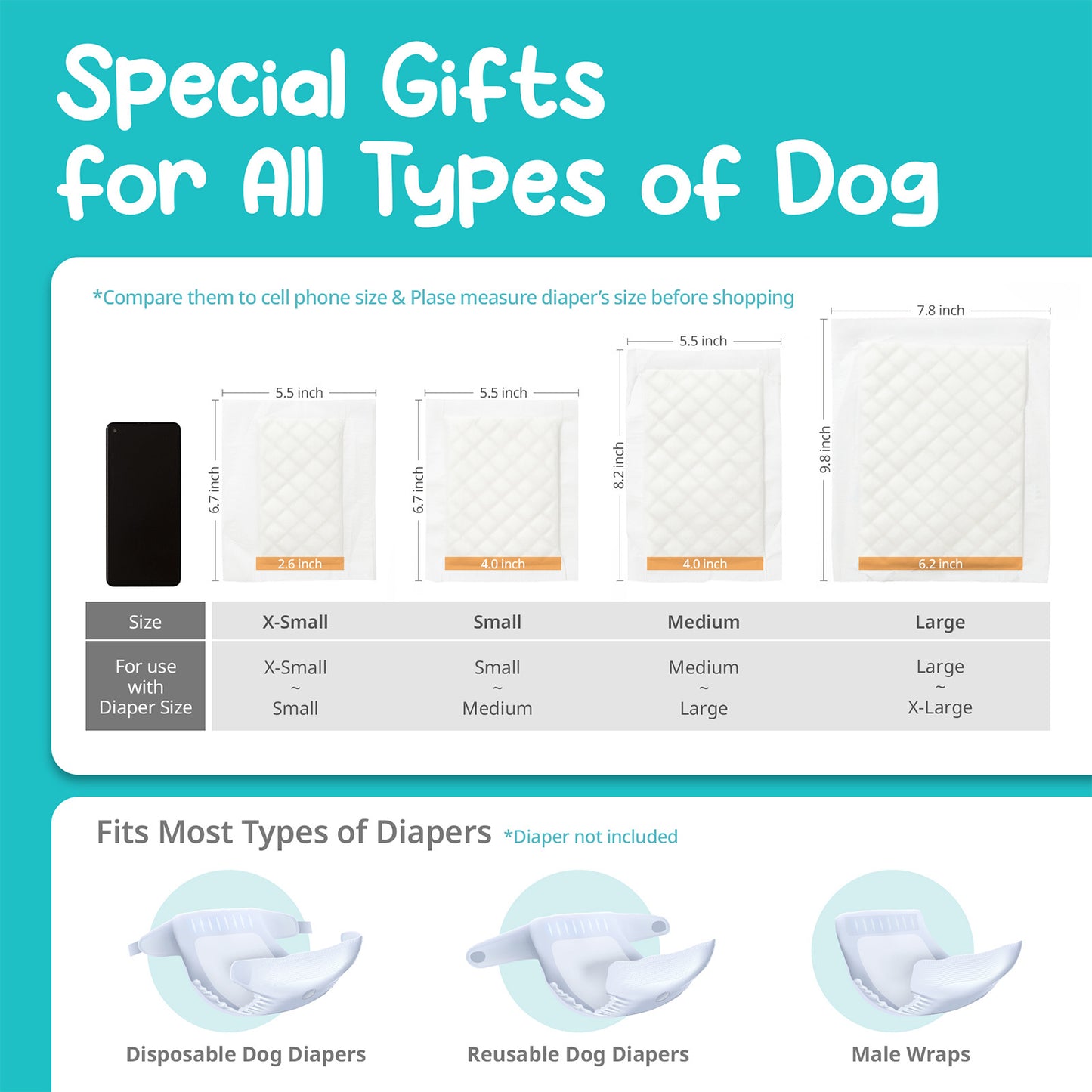 100 Ct L/S/XS Pet Dog Diaper Liners Booster Pads Disposable Adhesive