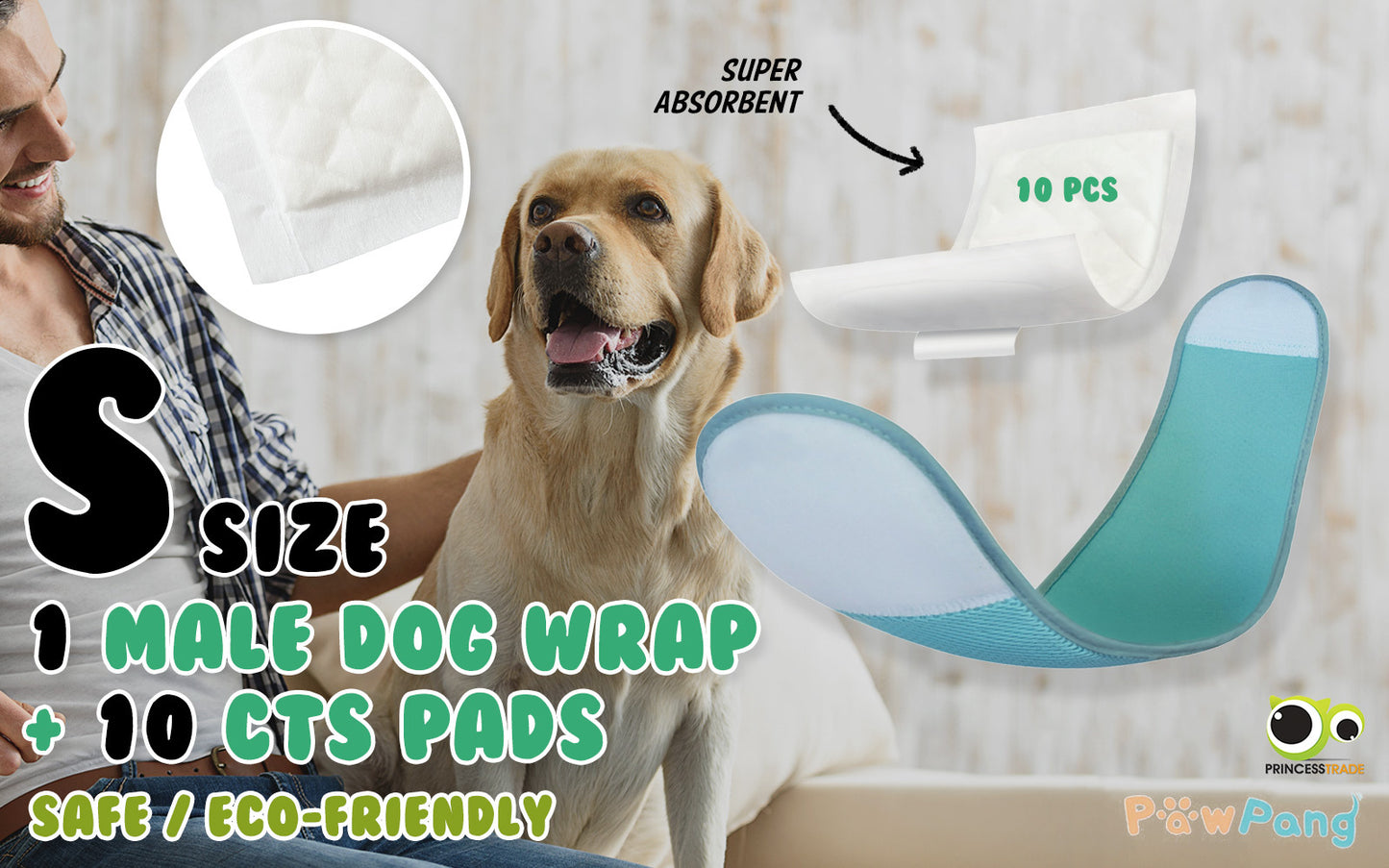 Male Dog Wrap S + 10x Diaper Booster Pads
