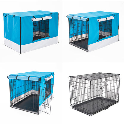 Foldable 30in Wire Dog Crate w/ Tray & Blue Cover