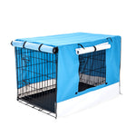 Wire Dog Cage Foldable Crate Kennel 36In With Tray + Blue Cover Combo