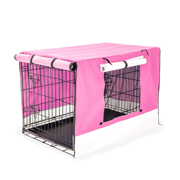  Wire Dog Cage Foldable Crate Kennel 36in with Tray + PINK Cover Combo