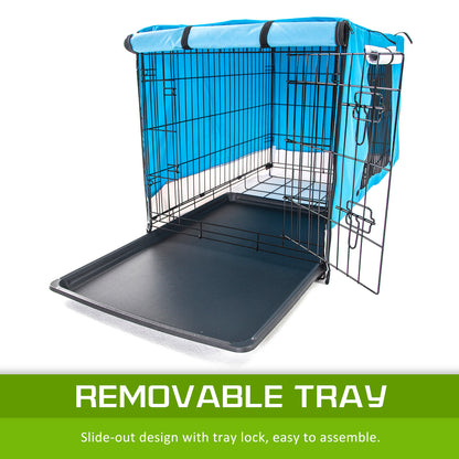 Foldable 42in Wire Dog Crate w/ Tray & Blue Cover