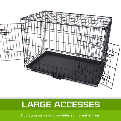 Foldable 42in Wire Dog Crate w/ Tray & Blue Cover