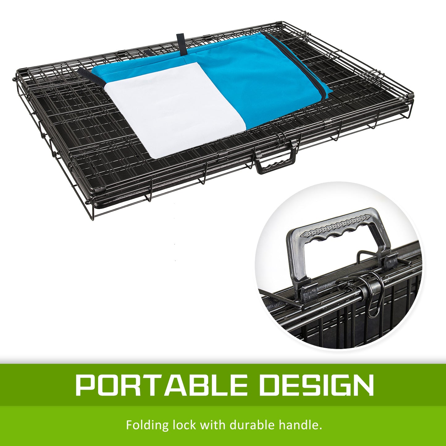 Foldable 42in Wire Dog Crate w/ Tray & Blue Cover