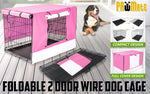Wire Dog Cage Foldable Crate Kennel 42In With Tray + Pink Cover Combo