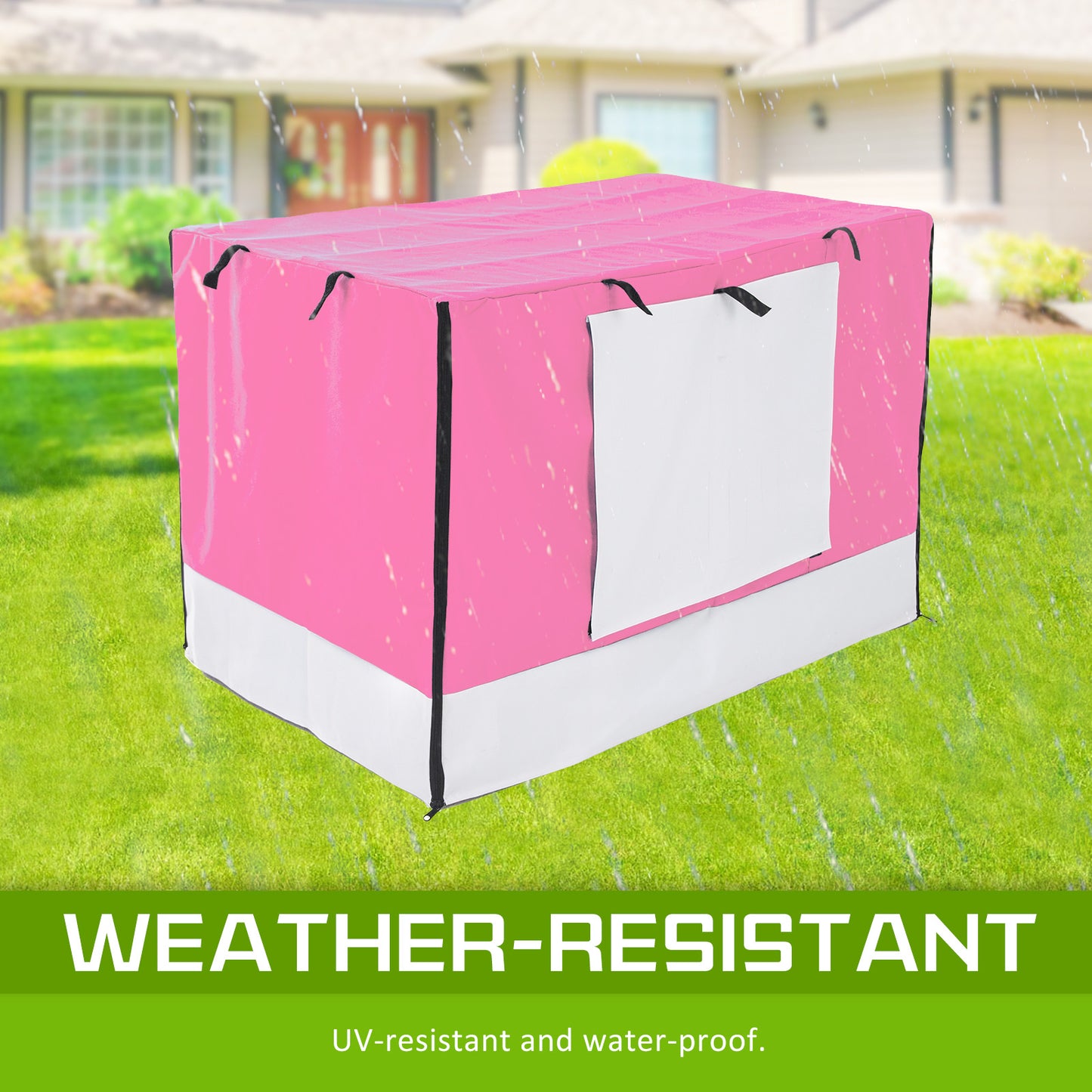 Foldable 42in Wire Dog Crate w/ Tray & Pink Cover