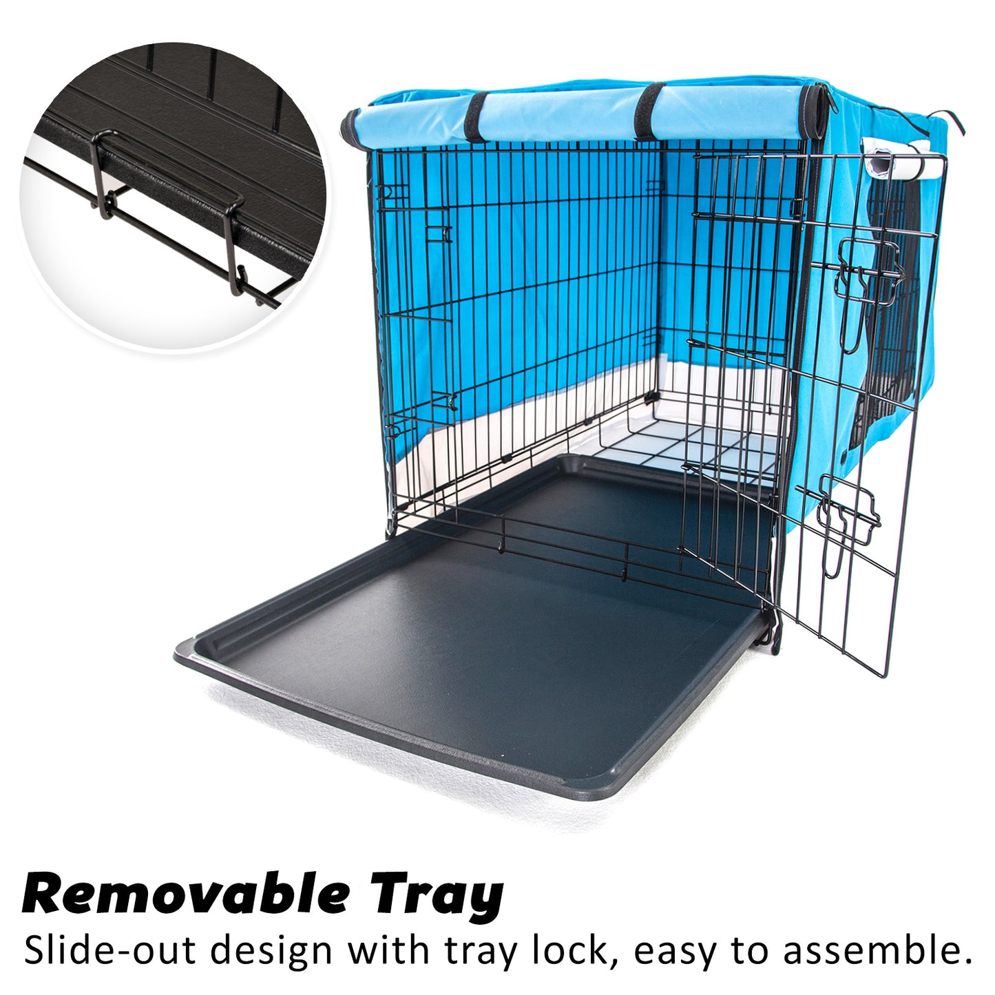 Blue Dog Crate 24in with Tray & Cushion Mat Combo