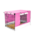 30in Wire Dog Crate w/ Tray, Cushion & Pink Cover