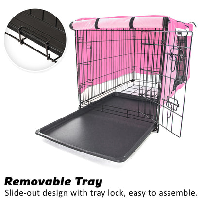 48in Wire Dog Crate w/ Tray, Cushion & Pink Cover
