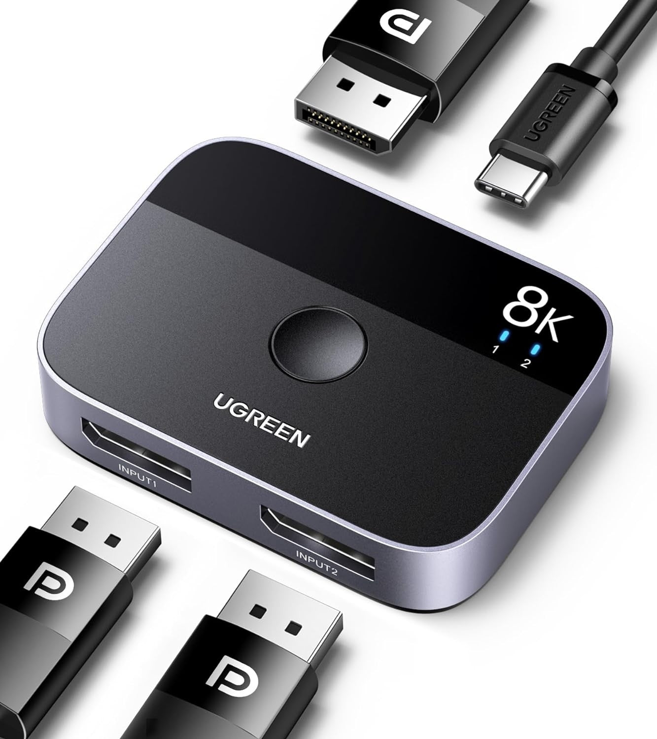 2-in-1 DisplayPort Switch 8K DP 1.4 Bidirectional Display Port Splitter