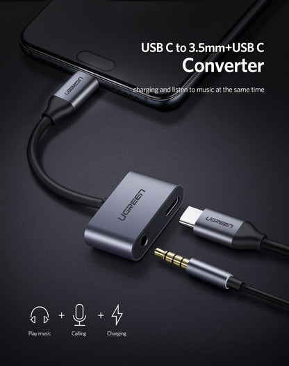 Typec To 3.5Mm Audio + Typec Female Adapter Aluminium 50596