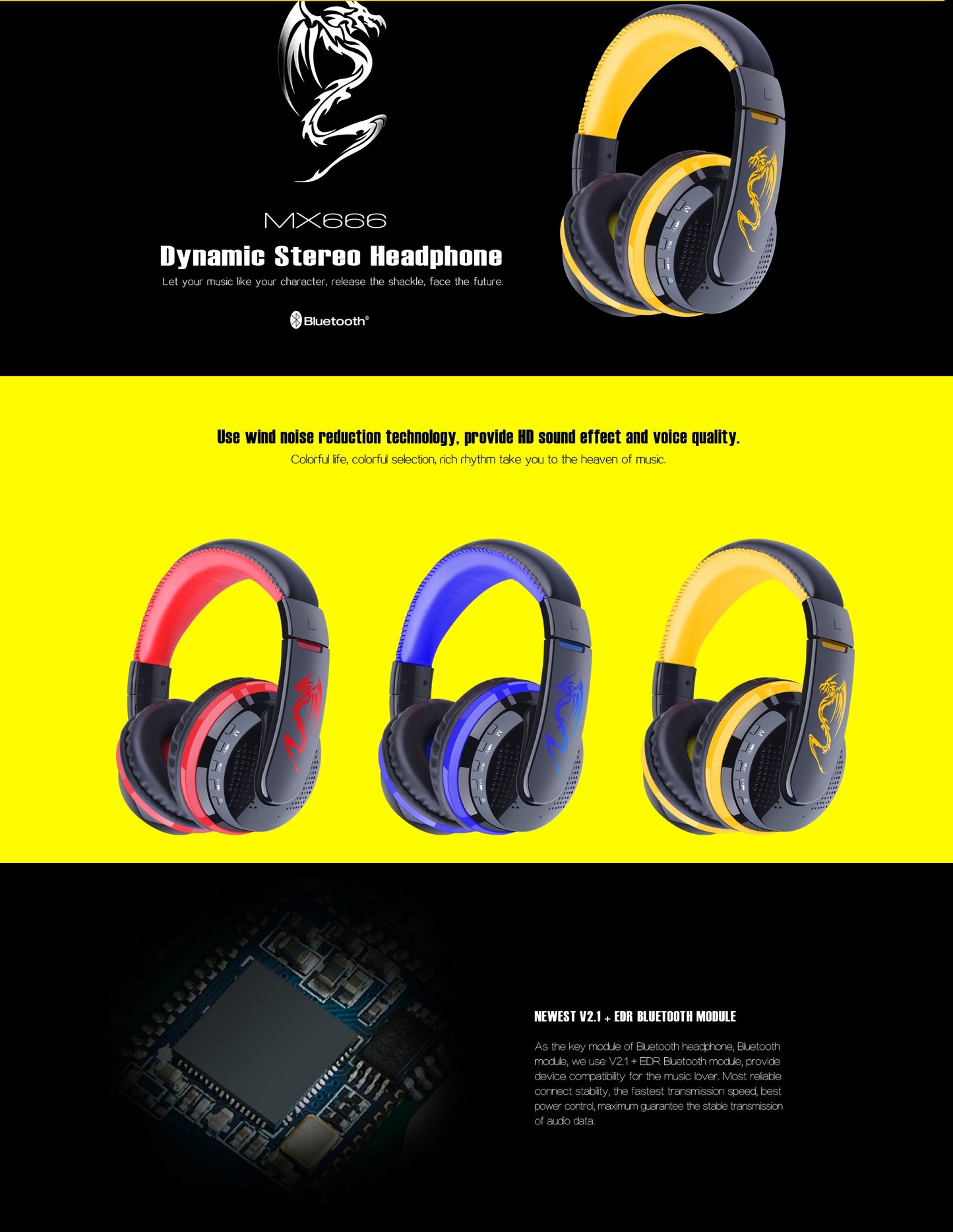 MX666 Wireless Bluetooth Music Headphones with Mic Noise Canceling - Red