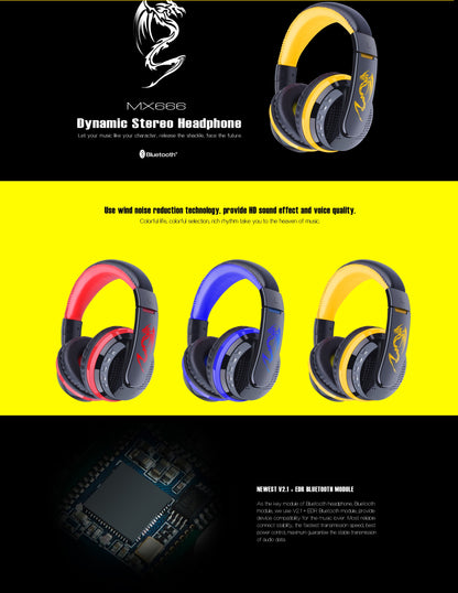 MX666 Wireless Bluetooth Music Headphones with Mic Noise Canceling - Red
