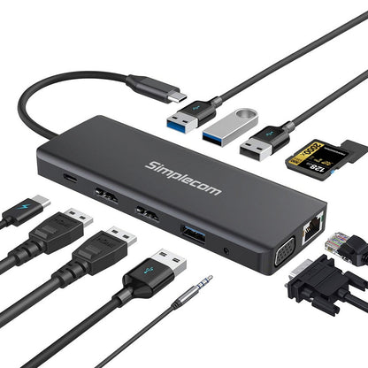 Usb-C 12-In-1 Multiport Docking Station Dual Hdmi + Vga Triple Display
