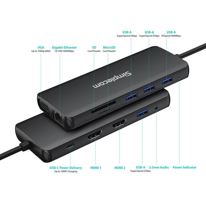 Usb-C 12-In-1 Multiport Docking Station Dual Hdmi + Vga Triple Display