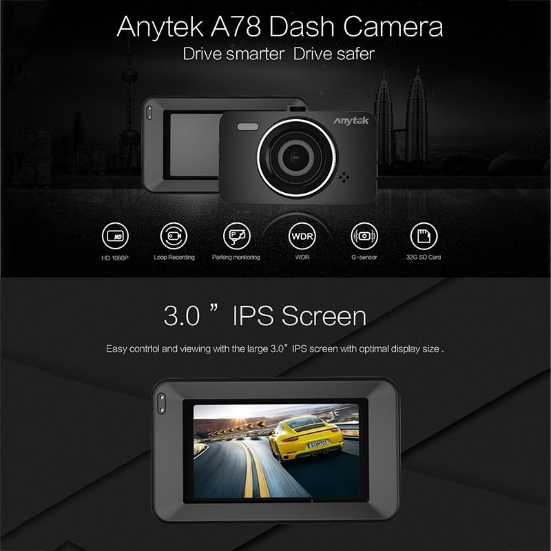 A78 Car Dash Cam Full Hd 1080P Car Dvr 170 Degree Wide Angle