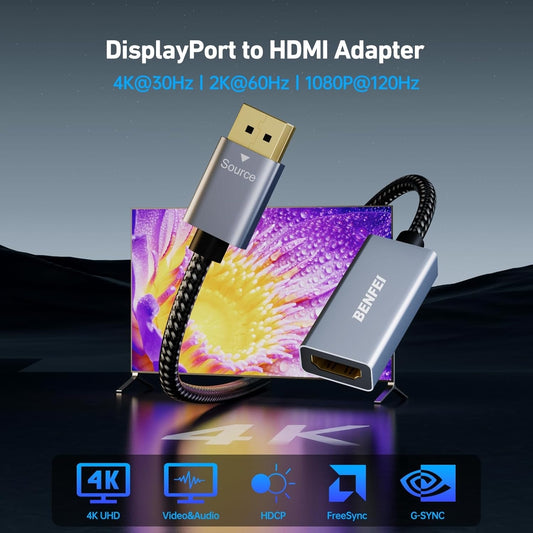 4K DisplayPort to HDMI Adapter - High-Speed & Durable