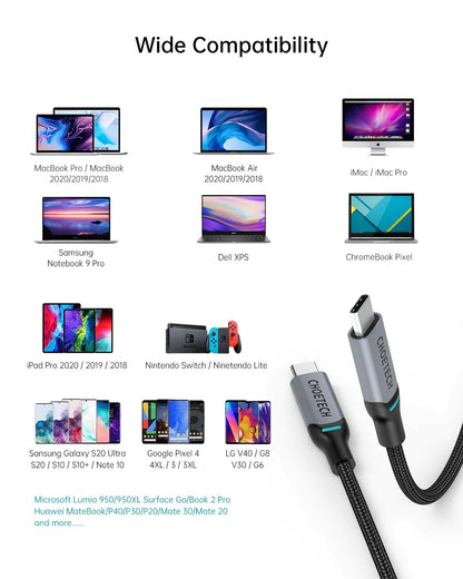 Choetech Usb-C To Usb-C Pd100W 5A Fast Charging Cable 1.8M