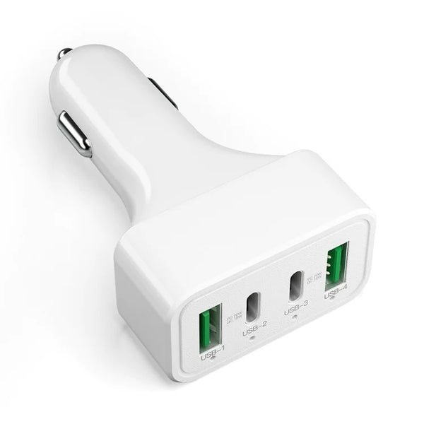  4-Port Car Charger (2 Ports PD + 2 Ports QC3.0 ) White