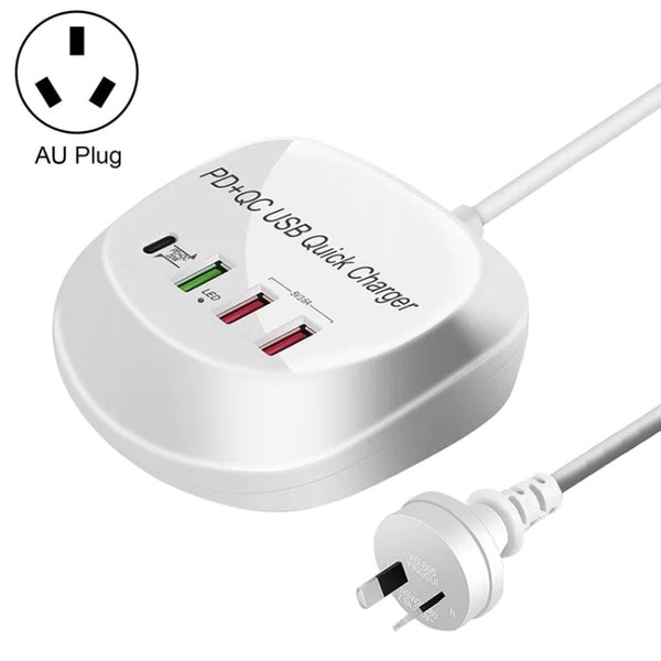  4-Port PD+QC3.0 Charger 40W with AU AC Adapter