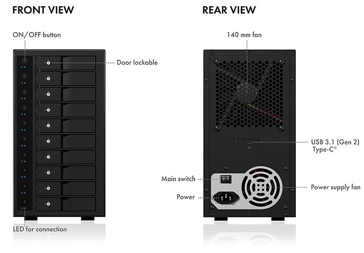 Single Enclosure For 10X Hdd With Usb 3.1 (Gen 2) Type-C