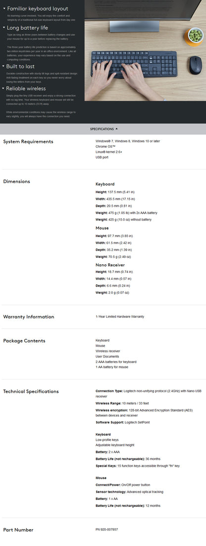 Mk235 Wireless Keyboard Mouse (920-007937)