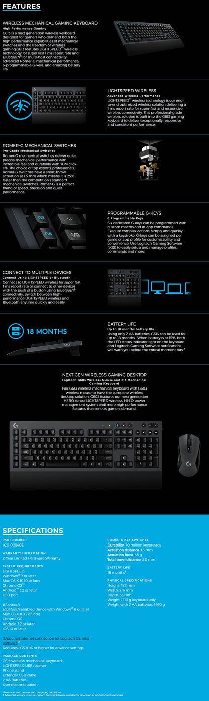 920-008402: Logitech G613 wireless Gaming Keyboard