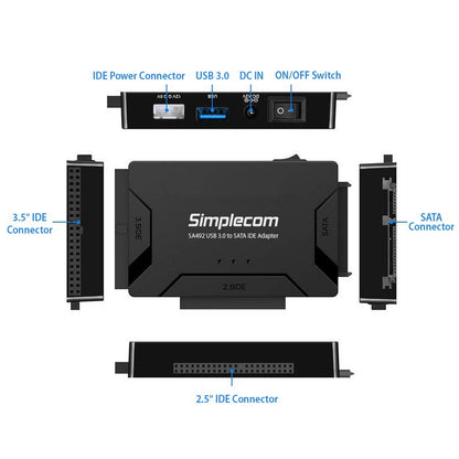 Sa492 Usb 3.0 To 2.5/3.5/5.25 Inch Sata Ide Adapter With Power Supply