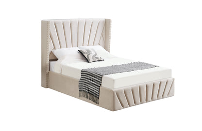 Allure Beige Velvet Gas Lift Bed - King Gas Lift Storage Velvet
