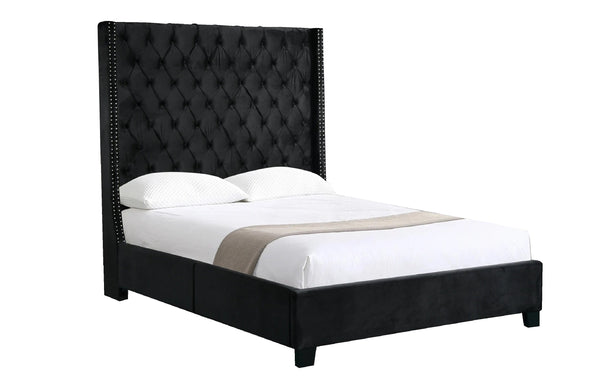  Ella Black Velvet Winged Bed 180Cm - King King Size