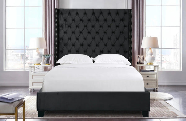  Ella Black Velvet Winged Bed 180Cm - King King Size