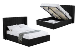 Hilton Black Velvet Gas Lift Bed - Queen Gas Lift Storage Velvet