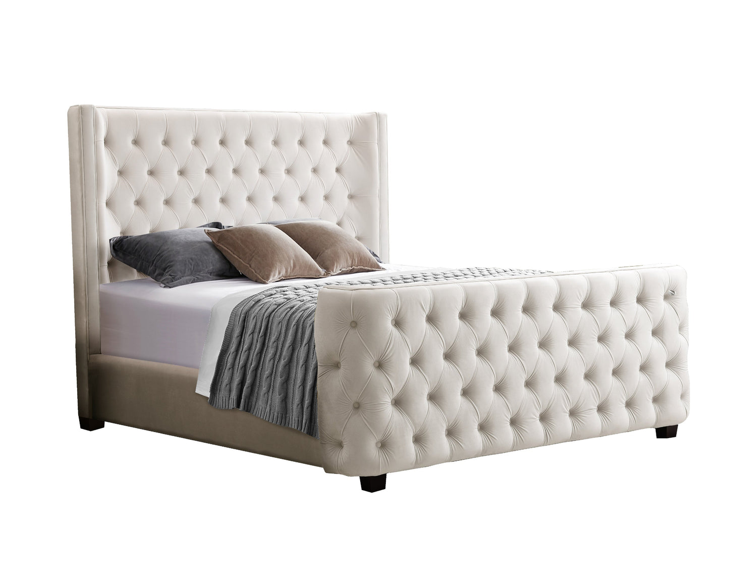 Milan Cream Velvet Tufted Headboard And End Board Bed Frame - King