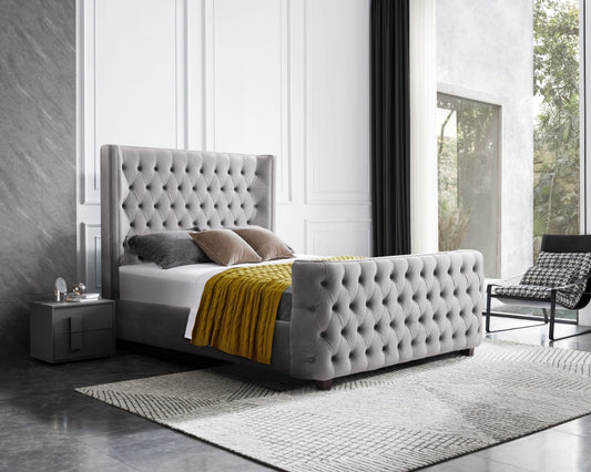 Milan Grey Velvet Tufted Headboard And End Board Bed Frame - Queen