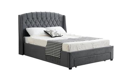 Paris Tall Tufted Velvet Dark Grey Bed With Storage Drawer - Queen