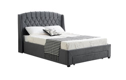 Paris Tall Tufted Velvet Dark Grey Bed With Storage Drawer - Queen