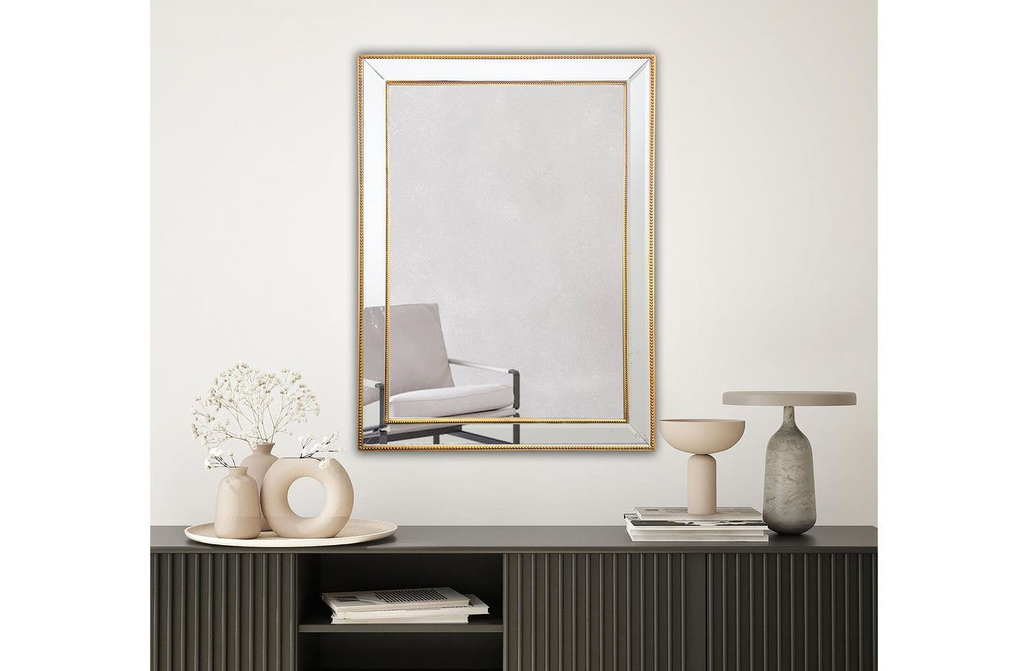Gold Beaded Framed Mirror - Rectangle 80Cm X 110Cm