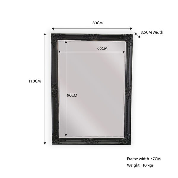  French Provincial Ornate Mirror - Black - Small  80Cm X 110Cm