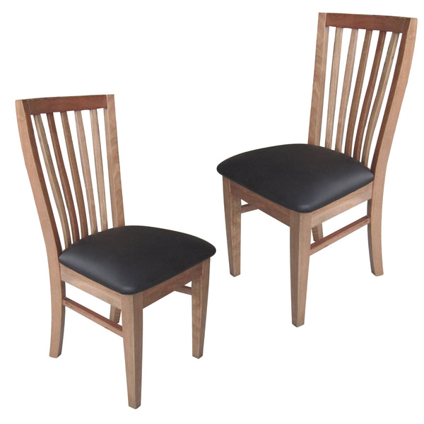  Dining Chair Pu Leather Seat Slat Back Solid Oak Timber Wood