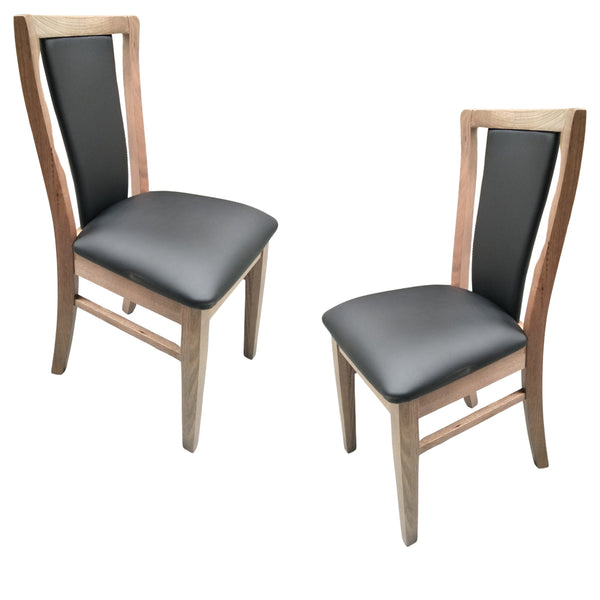  Dining Chair Pu Leather Seat Padded Back Solid Oak Timber Wood