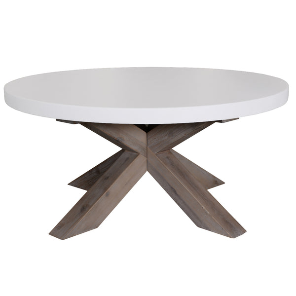  85Cm Round  Coffee Table With Concrete Top - White