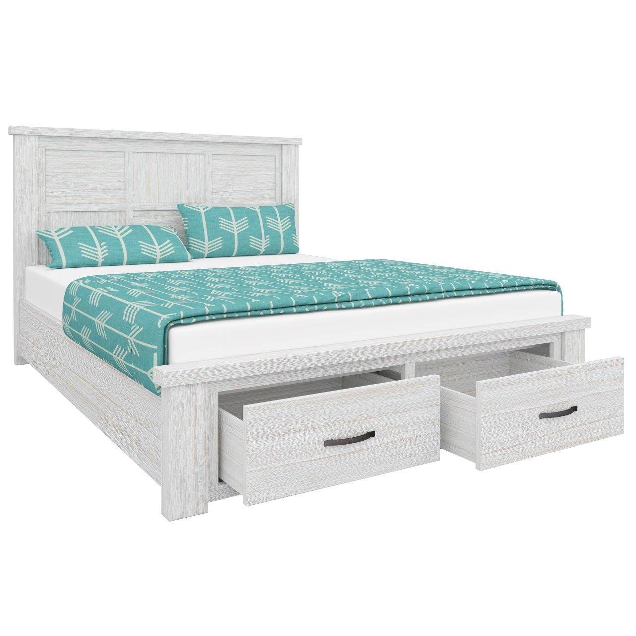 Bed Frame Queen Size Timber Mattress Base With Storage Drawers - White