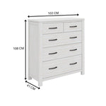 Tallboy 5 Chest Of Drawers Solid Ash Wood Bed Storage Cabinet - White