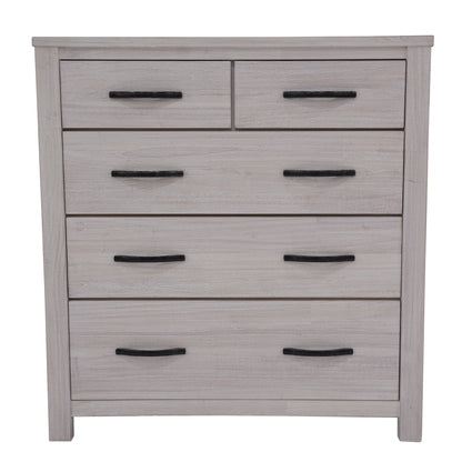 Tallboy 5 Chest Of Drawers Solid Ash Wood Bed Storage Cabinet - White