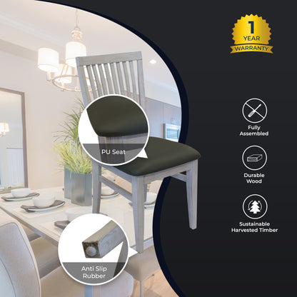 Pu Seat Dining Chair Set Of 2 Solid Ash Wood Dining Furniture - White