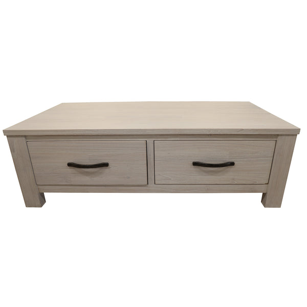  Coffee Table 127Cm 2 Drawer Solid Mt Ash Timber Wood - White