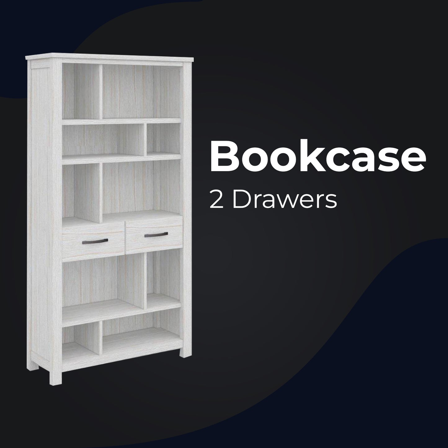 Bookshelf Bookcase 5 Tier 2 Drawers Solid Mt Ash Timber Wood - White