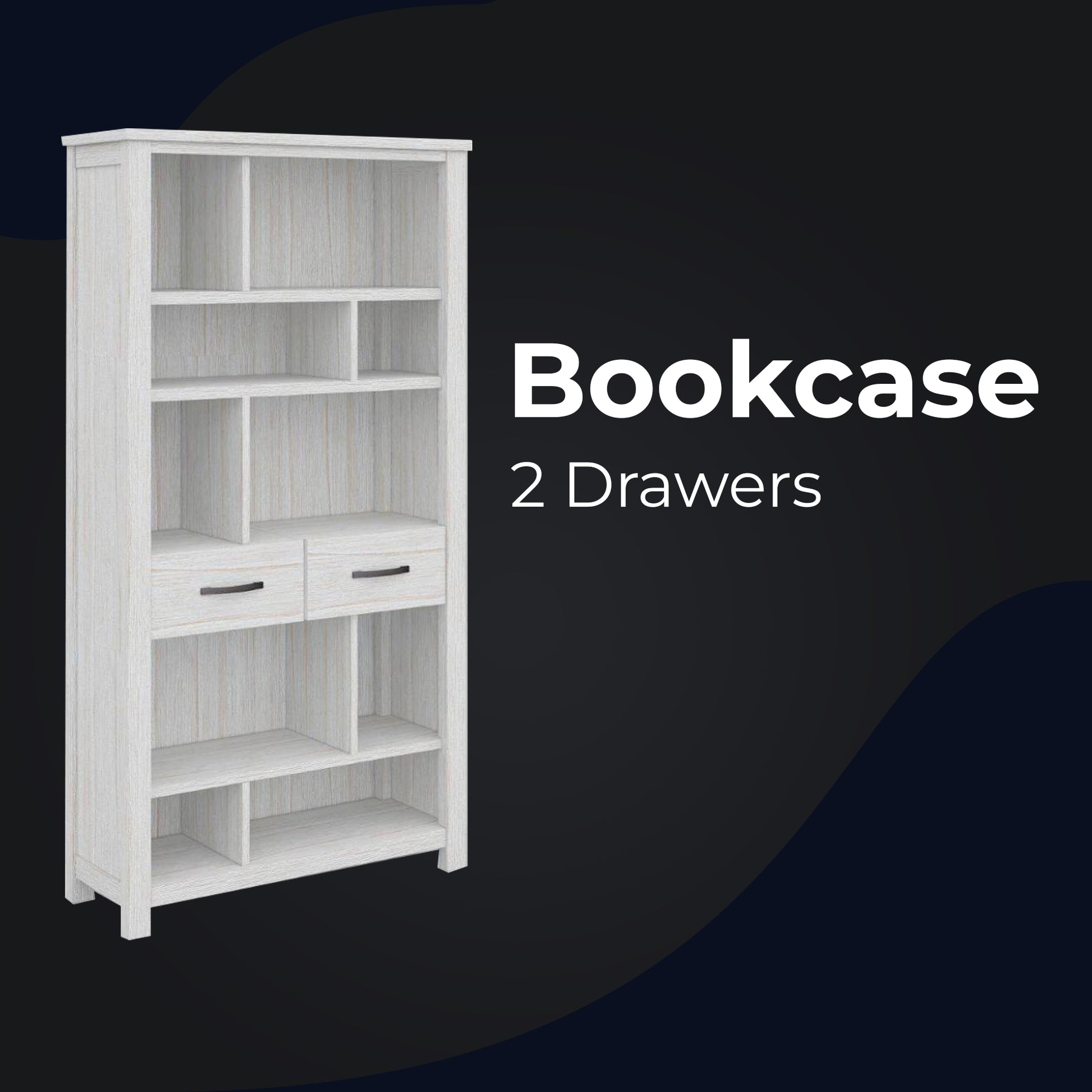 Bookshelf Bookcase 5 Tier 2 Drawers Solid Mt Ash Timber Wood - White