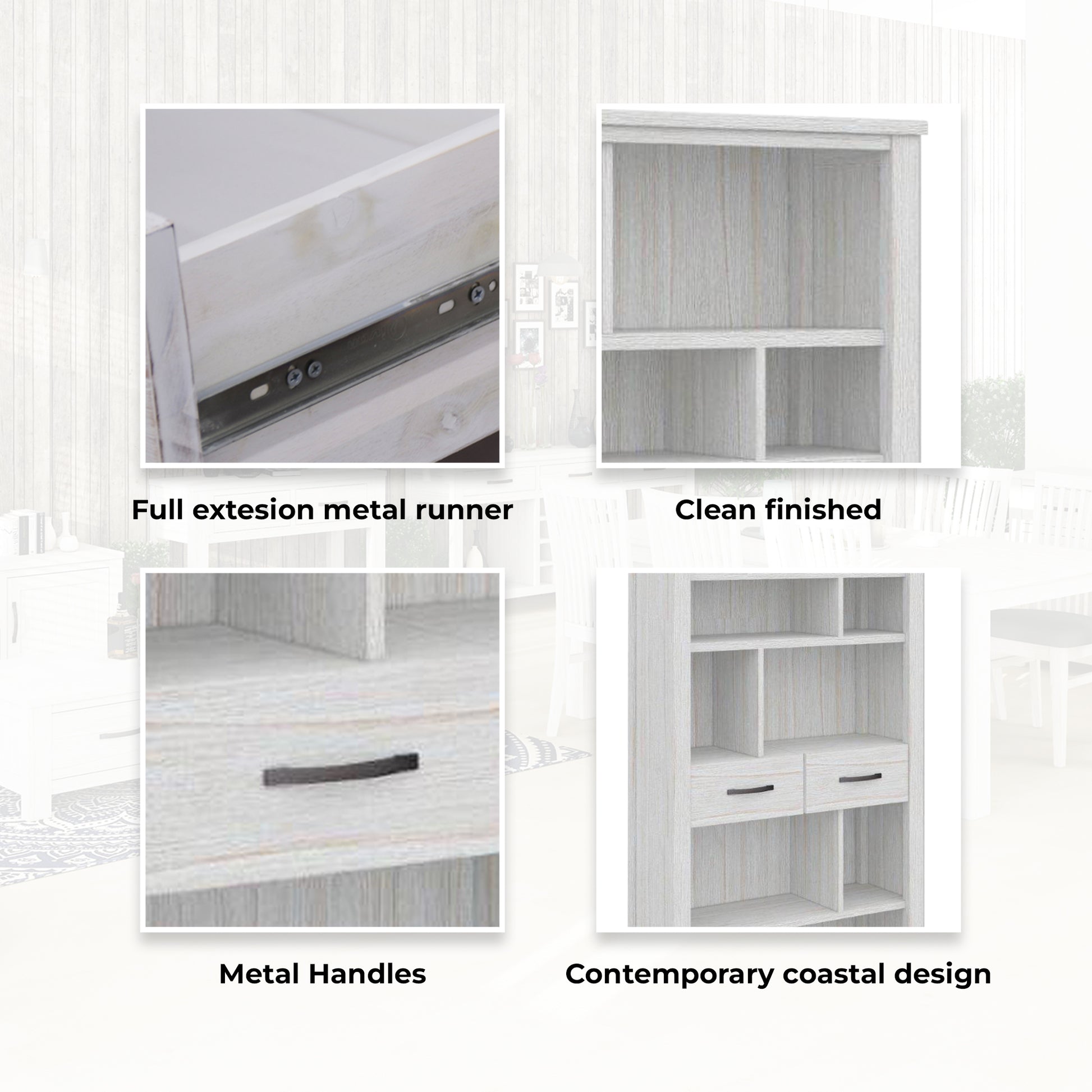 Bookshelf Bookcase 5 Tier 2 Drawers Solid Mt Ash Timber Wood - White